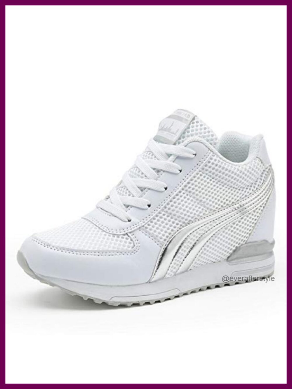 Women's Leather Knit Wedge Sneakers Mesh Breathable Hidden Heel Non-Slip